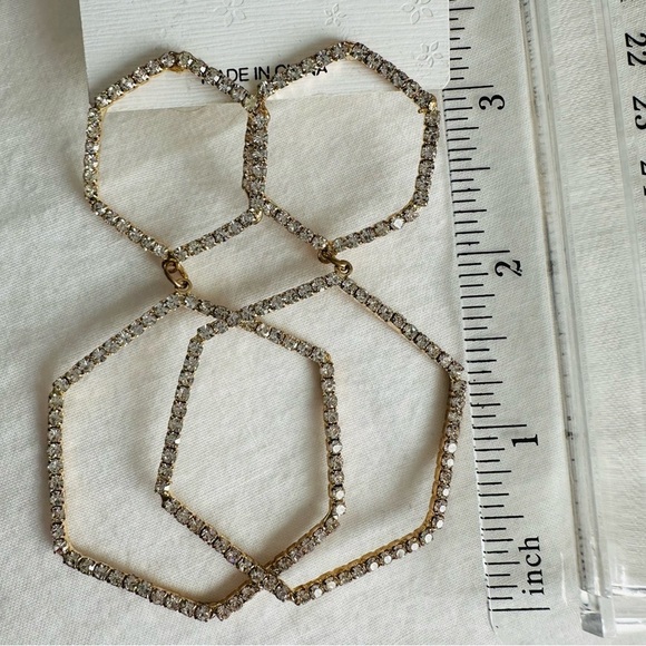 Pave Crystal Geometric Drop Earrings Gold Tone - Picture 8 of 13